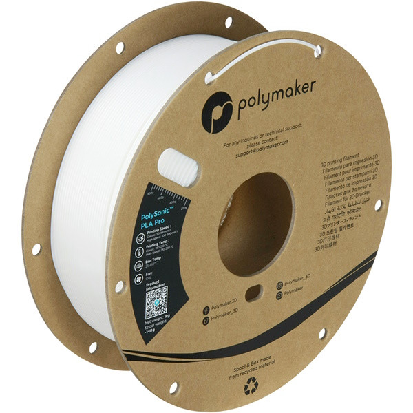 Polymaker PolySonic white PLA Pro filament 1.75mm, 1kg PA13001 DFP14380 - 1