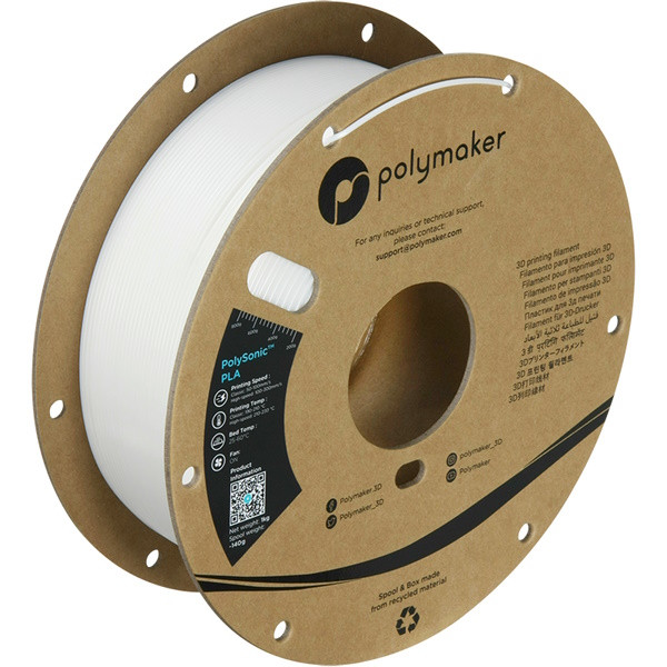 Polymaker PolySonic white PLA filament 1.75mm, 1kg PA12001 DFP14375 - 1